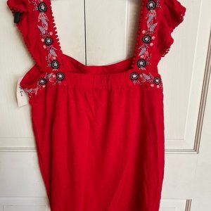 Red Sleeveless Embroidered Top